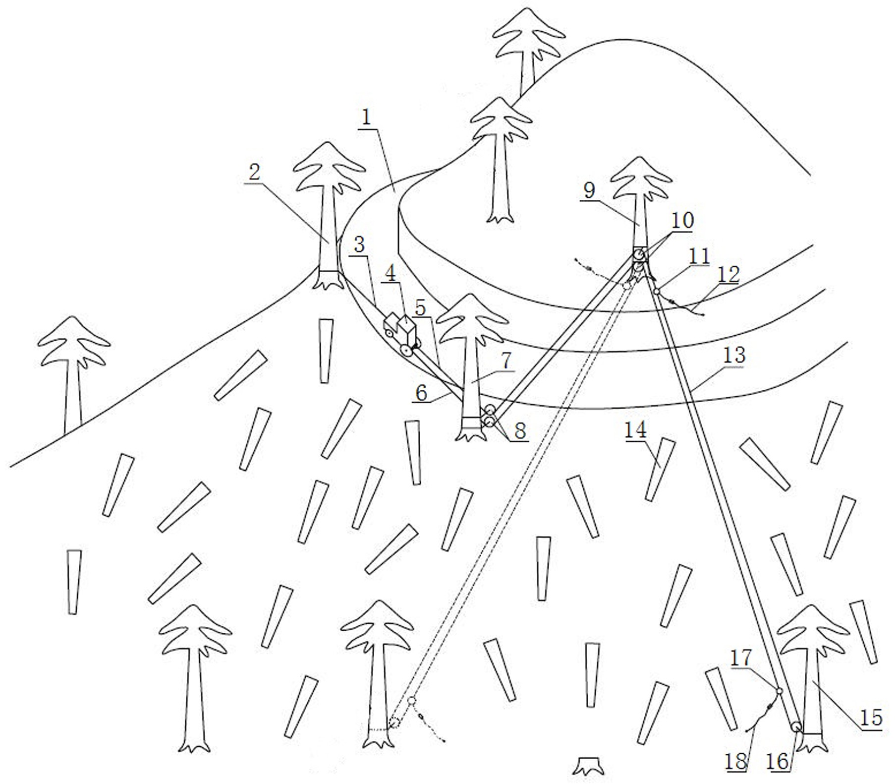 一种陡坡山地双绞盘双索循环反坡集材方法